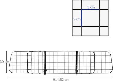 Сітка для собак PawHut - захисний бар'єр для автомобіля, 91-152 x 30 см, регульована ширина
