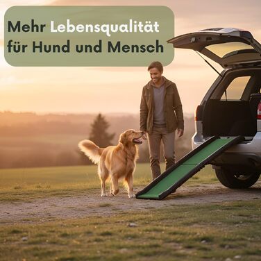 Рампа для собак Hunderampe - антиковзка з штучним газоном, складна, до 90 кг, 157x40 см. Підходить для автомобіля