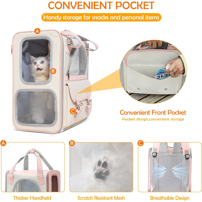 Рюкзак для тварин ALLSOPETS з сітчастим вікном: зручний та дихаючий для котів та собак, ідеальний для подорожей, прогулянок та хандерінгу. Рожевий колір.