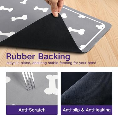 Килимок для годування собак і котів, 60x40 см, вбираючий, нековзний, великий, легко миється, швидко сохне (Світло-сірий)