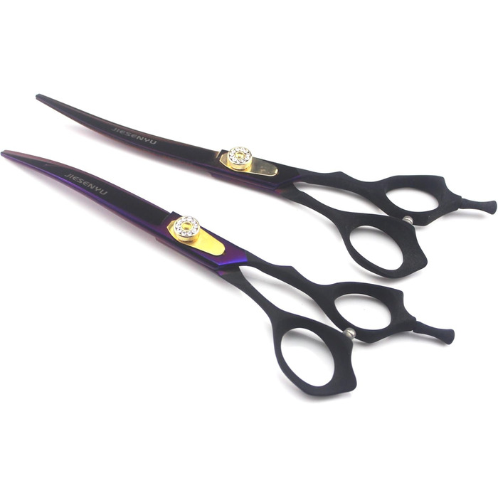 Набір професійних ножиць для грумінгу JIESENYU: 7 дюймів, ножиці для шерсті, вигнуті ножиці, ножиці для фінальної обробки (4 шт.) для собак, фіолетовий