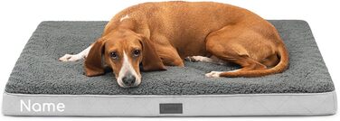 Ортопедичне ліжко для собак Lionto, 112x81x8 см, міцне, з м'яким плюшем, знімний та пральний чохол, водовідштовхувальне, для собак та котів (з нанесенням імені), сірий колір