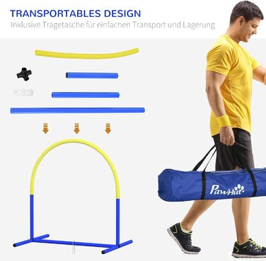 Agility-набір для собак PawHut, 4 предмети, для тренування літніх собак, з сумкою, синьо-жовтий, 88x64x95 см