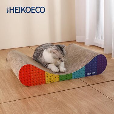 Котяче дряпальний аксесуар XXL - велика картонна панель для котів, 60x42x14 см, кольори веселки