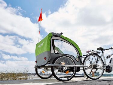 Дитячий велопричіп Fischer Komfort з підвіскою, сертифікований TüV/GS, зелений/антрацитовий, для 2 дітей