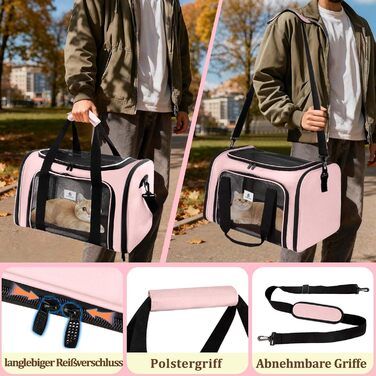 Транспортна сумка для котів та маленьких собак – складана, добре вентильована переноска. Сумка для котів з водонепроникним вкладишем для безпечного транспортування до ветеринара, у подорожах та в авто (Рожева)