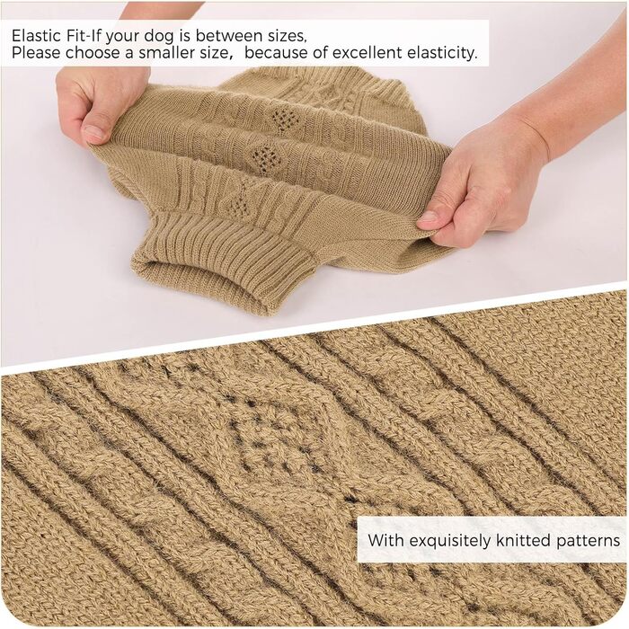 Теплий зимовий пуловер для собак (L, Коричневий) - пуловер для маленьких, середніх собак, цуценят та котів
