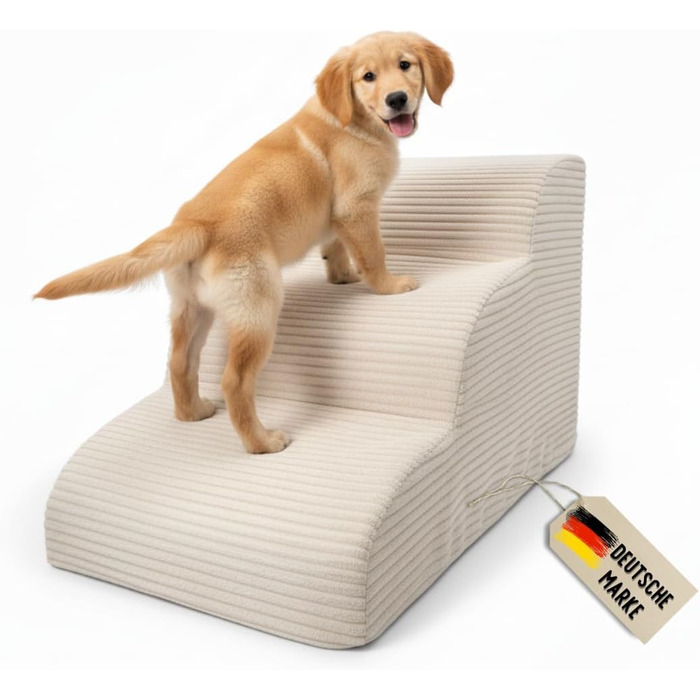 Сходинки для собак Cord бежеві: пандус для собак зі спіненого матеріалу, сходи для котів, тварин, домашніх тварин, пандус для собак на ліжко, 3 сходинки