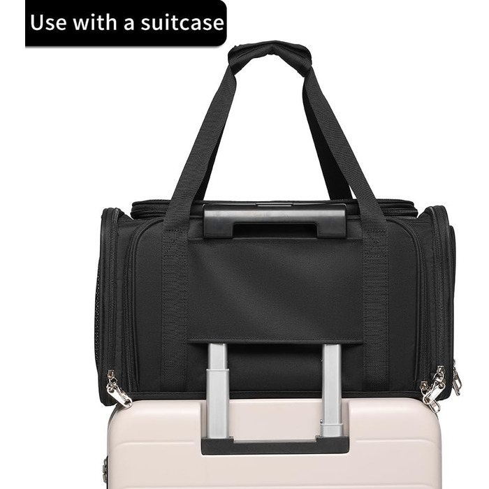 Транспортувальна сумка для котів та маленьких собак, схвалена авіакомпаніями, дихаюча та складна, портативна сумка для подорожей, для бартагам, цуценят, підвісна сумка для тварин (Чорна, розширювана)