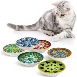 Набір мисок для котів (6 шт), керамічні, 14 см, для води, сухого та вологого корму