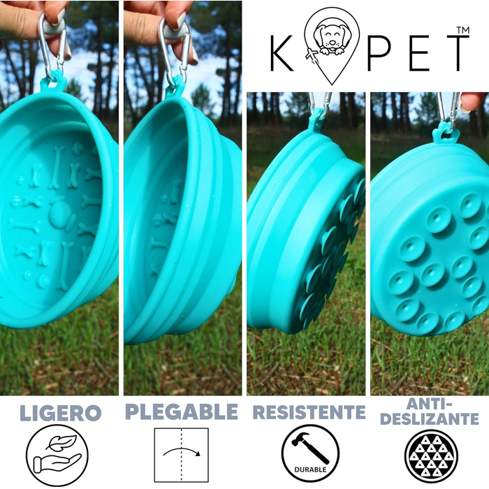 KPET LamiBowl: Складаний дорожній миска для води та корму для собак та котів, силікон, блакитний