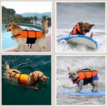 Жилет для плавання собак HOTGOL, регульований, з світловідбиваючими смугами, для собак маленьких, середніх та великих розмірів (помаранчевий, XL)