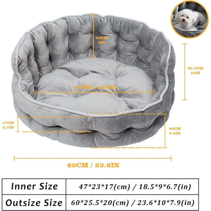 Кругле ліжко для собак та котів, 60 см, сіре. Зручне, м'яке, з антиковзним дном. Ліжко-софа для маленьких та великих тварин. Легко миється.