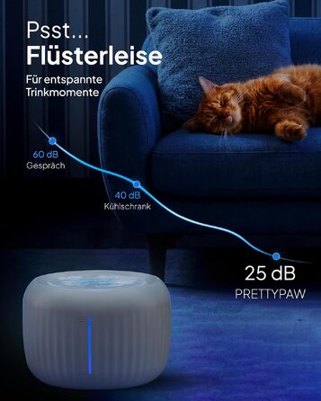 Фонтан-питилка для котів Pretty Paw з безшумним насосом, LED-підсвіткою та вугільним фільтром, 2.5 л, Graphite Silk