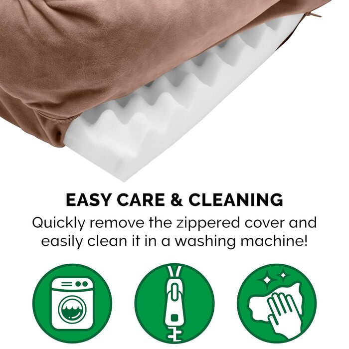 Лягу для собак FurHaven Large з піною з пам'яті, плюш та вельвет, стиль дивану, знімний чохол, коричневий, розмір L (91 x 69 x 19 см)