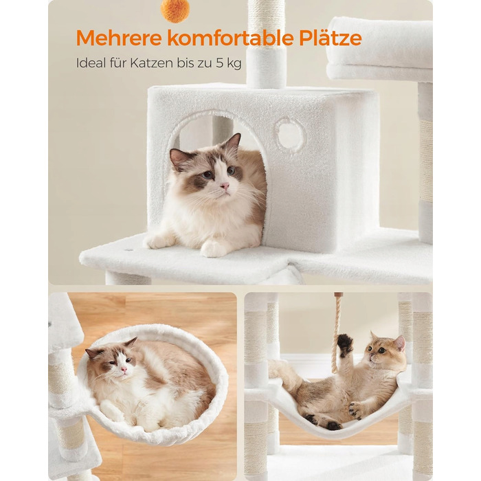Високий когтеточка-комплекс Feandrea (168 см), кремово-білий, з сизалю для котів