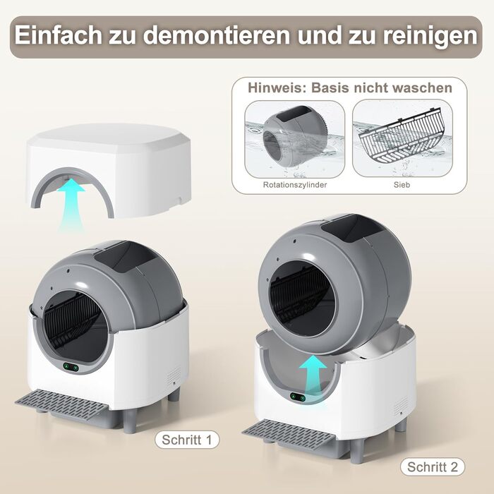 Автоматичний лоток для котів 90л з самоочищенням, контролем запаху, керуванням через додаток та 10 датчиками безпеки. Підходить для кількох котів, білий