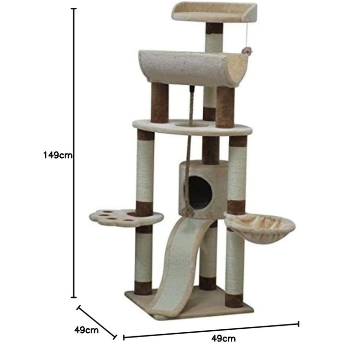 Дряпка для котів Bontoy Lou, кремово-коричнева, 145 см, велика лежанка 46 см, ігровий комплекс для відпочинку, ігор та точіння кігтів