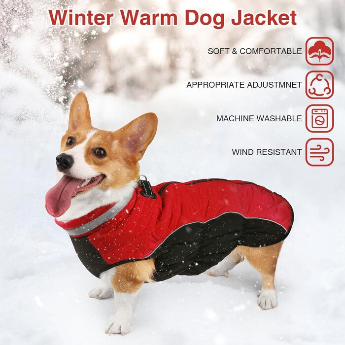 Зимова куртка для собак, водовідштовхувальна, тепла, м'яка, вітрозахисна. Куртка для собак з кріпленням для повідка, світловідбиваючі елементи, застібка-блискавка, регульована блискавка для маленьких та середніх собак (зелена, червона, XL)