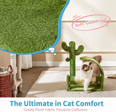 Дряпка для котів Made4Pets Кaktus, з натурального сизалю, зелена, іграшка для домашніх котів з підвісками, для кошенят та маленьких котів