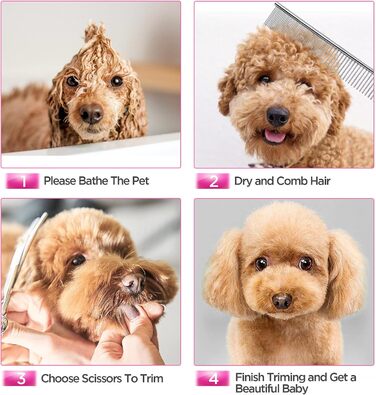 Набір професійних ножиць для грумінгу собак Gimars, 4CR, з безпечними закругленими кінцями, титанове покриття, для стрижки та грумінгу, чорний (рожевий, 5-в-1)