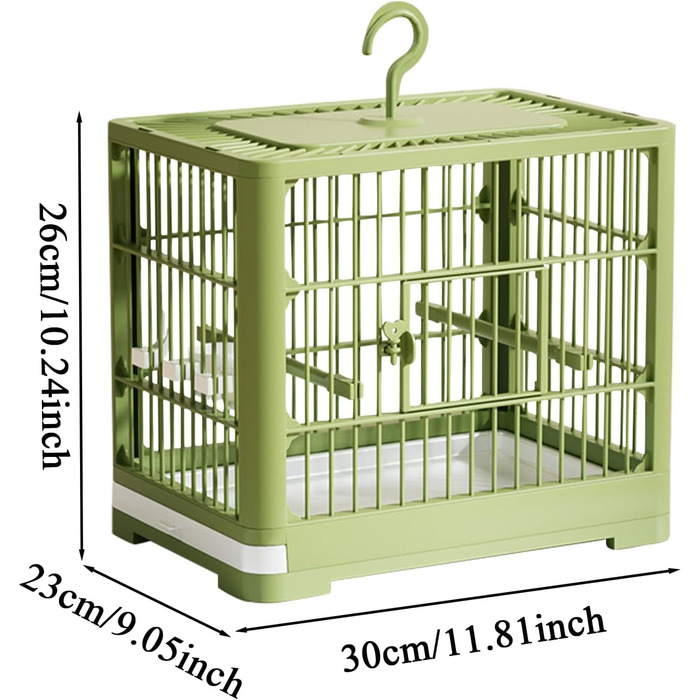 Клітка для птахів Vogel Reisekäfig | Транспортна переноска для птахів з висувною шухлядою, іграшками, складаний вольєр для папуг та синиць, зелена, 32 x 25 x 13 см