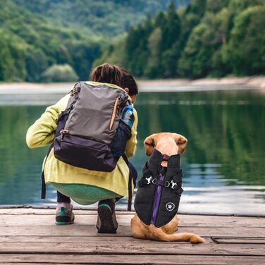 Зимовий теплий одяг для собак - водонепроникна куртка з шлейкою та кільцями, тепла жилетка для цуценят та собак маленьких, середніх та великих порід, чорний, XS