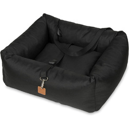 Автомобільний сидіння для собак NYVIPet Julian, 56x51 см, чорний. Водовідштовхувальне, з повідком та кріпленням для авторемня. Підходить для маленьких собак, забезпечує максимальний комфорт. Сертифікат Oeko-Tex Standard 100.