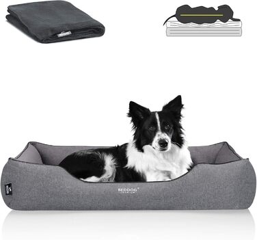 Преміум ортопедичне ліжко для собак BedDog Clara, м'яке ліжко-кімнатна подушка знімним чохлом, ковдра в подарунок - Rock (сірий) L 110 x B 75 x H 25 см ROCK (сірий)
