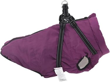 Водонепроникний теплий дощовик для собак з шлейкою, тепла куртка для собак, дощовик для цуценят з шлейкою (L68, фіолетовий)