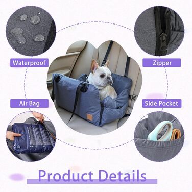 Автокрісло для собак - переноска для маленьких собак, з кишенями, поводок, знімне автоліжко для заднього та переднього сидіння
