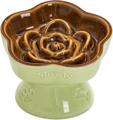 Миска для повільного годування домашніх тварин, керамічна, піднята та нахилена, для котів та маленьких собак, запобігає блювоті та удушенню (Рожева)