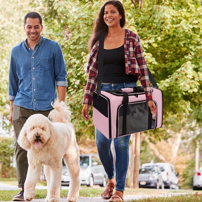 Транспортна сумка для кота/собаки PETCUTE, рожева (L) з м'якою підстилкою та регульованим ременем