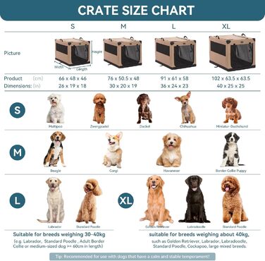 Транспортна переноска для собак Petsfit XL, складана, для дому, велика, середнього та малого розміру, з регульованим чохлом, легка у зберіганні, бежева