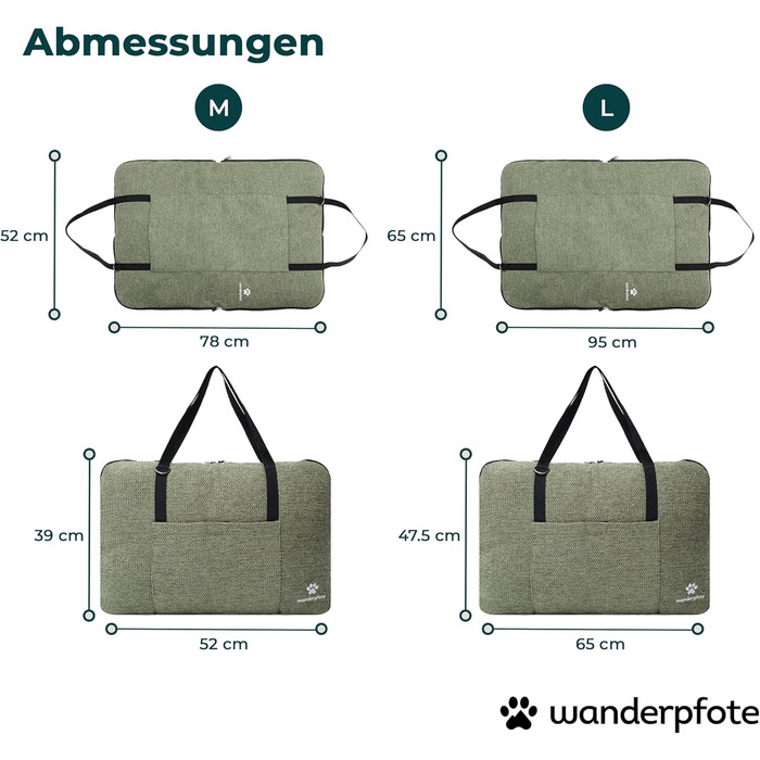 Ортопедичне собаче ліжко для подорожей з практичною сумкою – сертифікована якість OekoTex та GSR (M, Зелений)