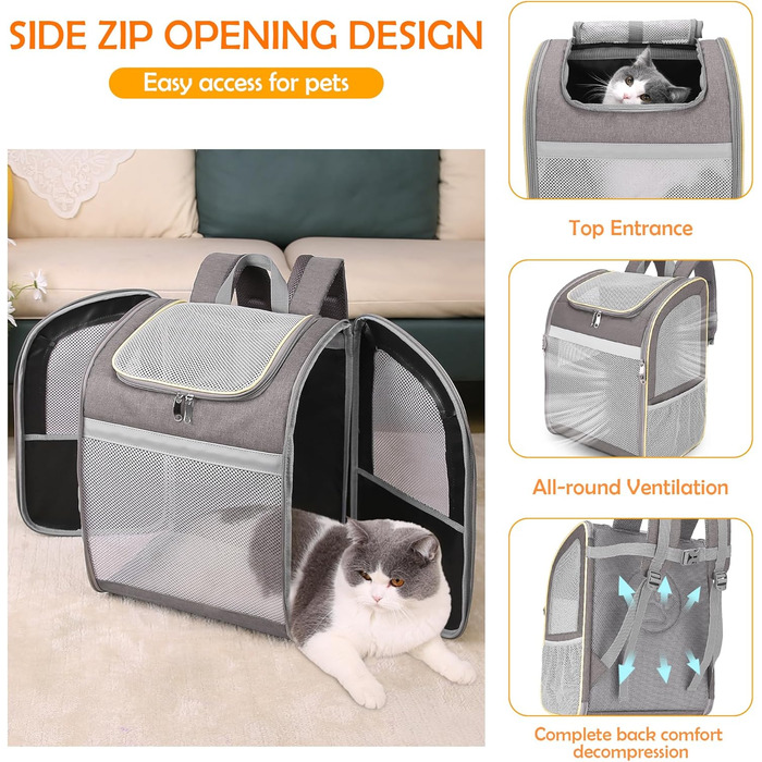 Рюкзак-переноска для собак та котів ALLSOPETS, рюкзак для тварин з безпечним ременем, світловідбиваючими смугами, для подорожей (Хакі)