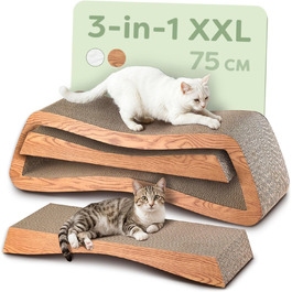 Кігтеточка для котів 3 в 1 XXL, 75 см – Міцна картонна поверхня для догляду за кігтями – До 2 років використання – Економія місця – Захист диванів та меблів (Mountain) (Коричнева)