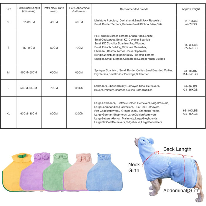 Рушник для собак та котів Fnaobai, халат, швидковисихаючий, з капюшоном, регульований, для басейну, пляжу, XS, зелений