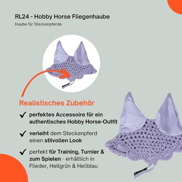 Набір аксесуарів для хобі-коня RL24 (6 предметів): вуздечка зі шнуром, ковдра та накидка від мух світло-бежевого кольору, вуздечка чорного кольору, багатокольоровий транспортний мішок для коня на палиці, аксесуари для коня на палиці (накидка від мух фіоле
