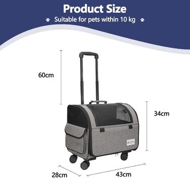 Сумка-переноска для собак та котів Galatée з колесами, розкладний рюкзак для тварин, дитяча коляска для домашніх улюбленців (сірий)