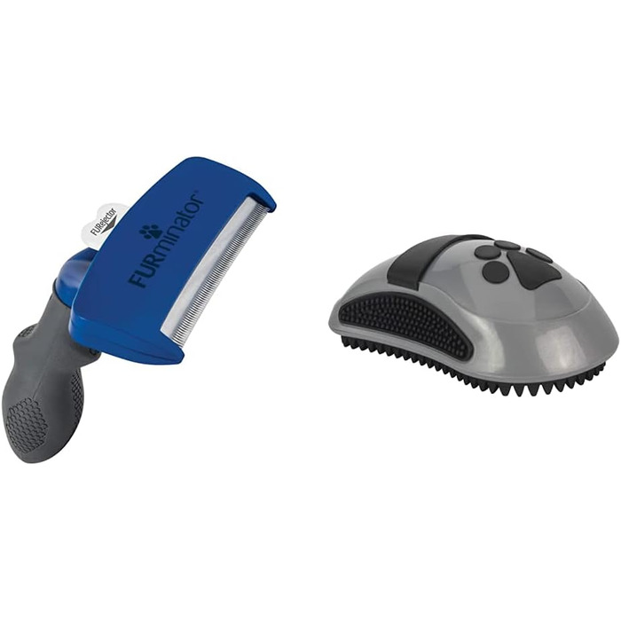 Furminator для собак великих порід з короткою шерстю - щітка для видалення підшерстка та вичісування, сіра, версія 2.0 (з щіткою-стірчиком)