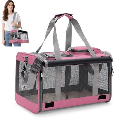 Транспортна сумка для котів та собак до 9 кг ALLSOPETS, дихаюча, для подорожей та до ветеринара (меланж рожевий)