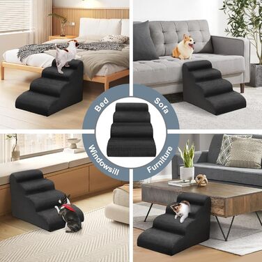 Сходинки для собак Mozvvco - 4 сходинки, для маленьких собак, м'який матеріал, знімний чохол, чорного кольору