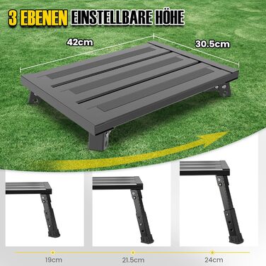 Алюмінієва розкладна сходинка-підставка, 300 кг, 3 сходинки, регульована висота, широка антиковзка поверхня, для автодому, саду та сходинок для собак, легка та складна (Чорний)