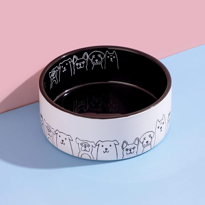 Керамічна миска для собак Fun Elements, нековзка, 200 мл, чорна, з малюнком собаки, для середніх і великих порід