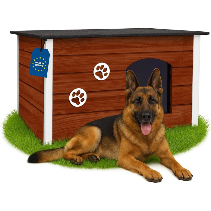 Будка для собак Outentin - XL, 76x60x60 см, тепла та вологостійка, для середніх собак, сучасний дизайн, горіховий колір