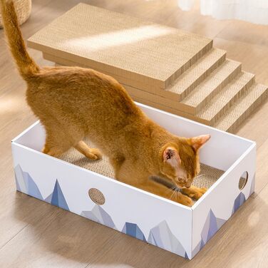5-Piece Conlun Cat Scratch Box Set with Scratching Pad - Large, White
