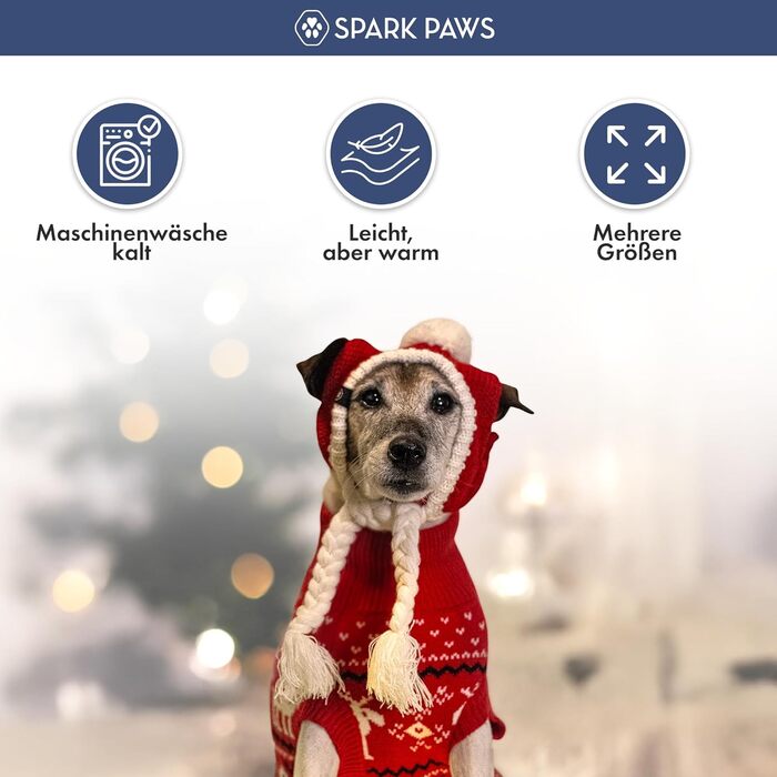 Теплий зимовий пуловер для собак Spark Paws – ультрам'який, для маленьких, середніх та великих собак, еластичний, для Французьких бульдогів, пітбулів, сук та самців (Dasher Red, 2XL: 16-25кг)