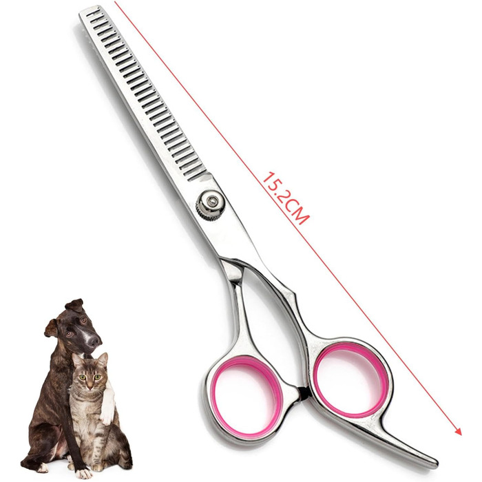 Професійна 5-в-1 фен для собак: ножиці з нержавіючої сталі, безпечні, прямі та філігранні ножиці, ножиці для стрижки та грумінгу, гребінець (рожевий)