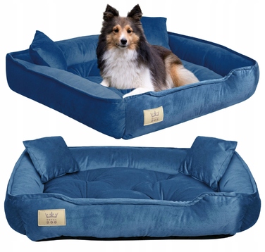 Велюрова лежанка для собак Royal Dog, прямокутна, синя, розмір L
